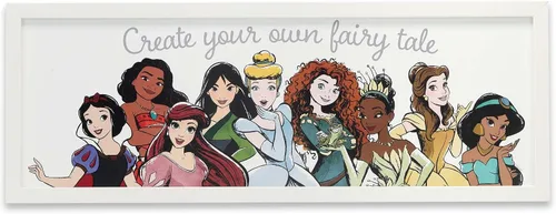 Vista 8 de Decoración de pared de madera enmarcada con alfabeto de princesas Disney - Gran imagen de princesa con Bella, Cenicienta, Ariel, Rapunzel y más