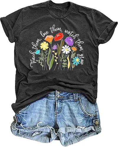 Vista 8 de Camisetas para profesores de ABCD para mujer, camiseta de manga corta para B-Negro