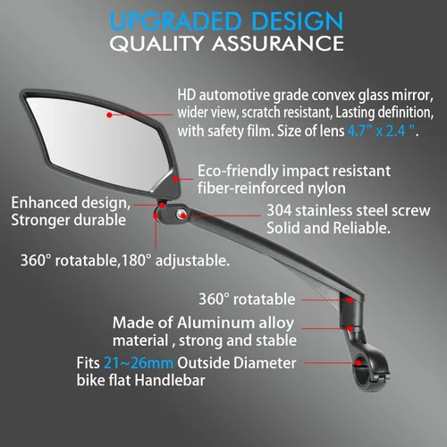 Vista 3 de BriskMore Espejo de bicicleta para manillar - Cristal HD transparente, espejo ajustable y plegable de 360° para una conducción segura, gran angular