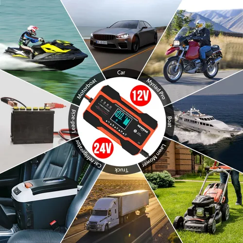 Vista 6 de NEXPEAK NC201 - Cargador de batería de 10 amperios, cargador inteligente de goteo de 12 V, 24 V, cargador de batería de automóvil, desulfatador