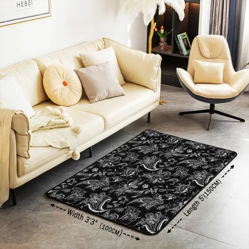 Vista 3 de Feelyou Tapete de jacquard para interiores para niños y niñas, 3 x 5, patrón floral, alfombra de sala de estar, alfombra de decoración floral ultra
