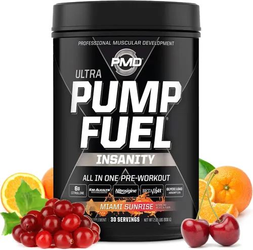 Vista 17 de PMD Sports Pump Fuel All in Insanity, Polvo Pre-Entreno Definitivo y Bomba Muscular, Energía de Máxima Fuerza, Concentración, Resistencia