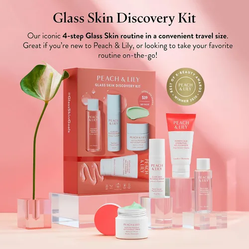Vista 2 de Peach & Lily - Kit de Descubrimiento de Piel de Vidrio (4 Productos) - 1 Limpiador, 1 Esencia, 1 Suero y 1 Crema - Set de Cuidado de la Piel