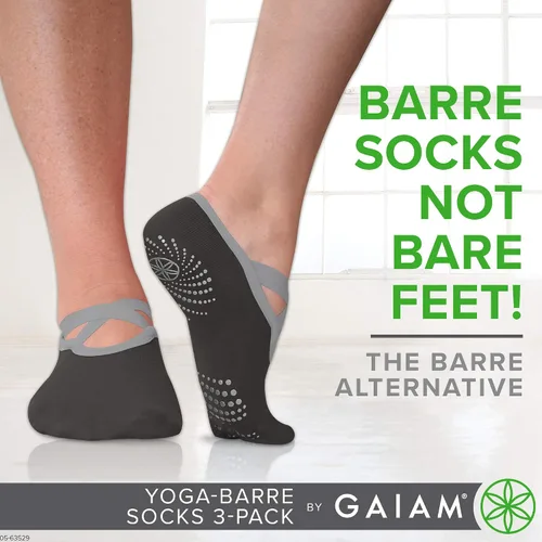 Vista 8 de Gaiam Calcetines antideslizantes con agarre de goma en los dedos para yoga y barré, accesorios para mujeres y hombres
