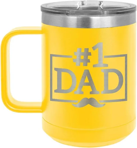 Vista 11 de NUMBER 1 DAD B Blue Taza de café de 15 oz con tapa deslizante Taza de café de viaje aislada Ideas de regalos del día del padre de hijo o hija