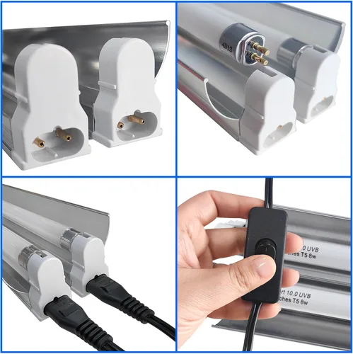 Vista 6 de Celiwace T5 - Kit combinado de lámpara de reptil de 16 vatios, luz UVB de 12 pulgadas, 2 x 8 vatios, lámpara de reptil T5 10.0 UVB, luz de reptil