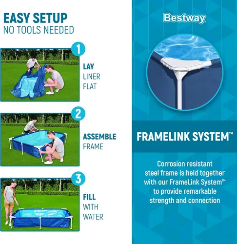Vista 4 de Bestway Steel Pro - Piscina rectangular de 87 pulgadas x 59 pulgadas x 17 pulgadas con marco de metal sobre el suelo, para exteriores, color azul