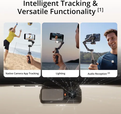 Vista 2 de DJI Osmo Mobile 7P Bundle, estabilizador de cardán para iPhone, Android, seguimiento nativo, iluminación, cardán de teléfono de 3 ejes, barra