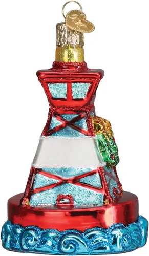 Vista 3 de Old World Christmas - Adorno de Navidad de boya festiva de vidrio soplado para árbol de Navidad, decoración festiva artesanal, colección náutica