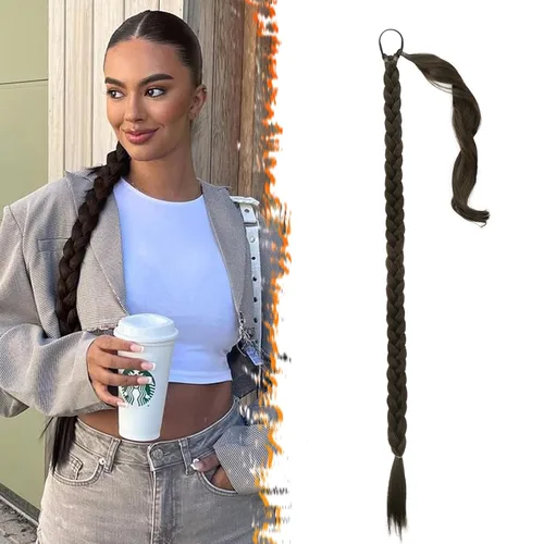 Vista 9 de Barsdar Extensión de 26 Pulgadas de Cola de Caballo Trenzada Larga con Banda Elástica - Extensiones de Cabello en Cola de Caballo Recta y Elegante