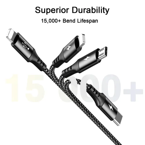 Vista 4 de RULUS Cable de carga múltiple corto [2 unidades/13.8 in], cable multiUSB 4 en 1, cable de carga rápida trenzado, cable de carga USB universal