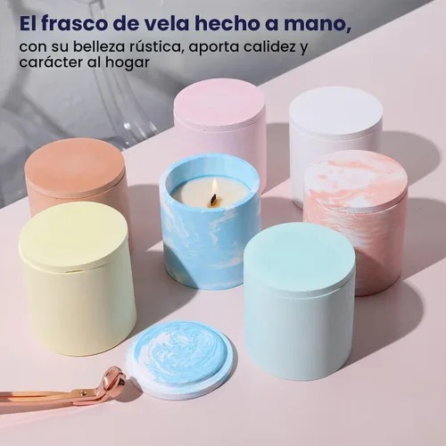 Vista 6 de BOOWAN NICOLE Molde de silicona para tarro de vela clásico, molde de cemento para vasos de vela con tapa para bricolaje (SH0989-1-2 A0183)