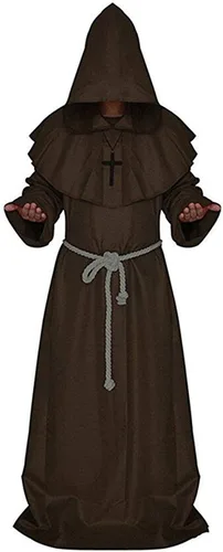 Vista 7 de LHJ - Disfraz de monje renacentista con capucha, fraile, disfraz medieval para hacer cosplay Rojo