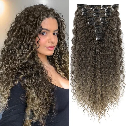 Vista 12 de LONAI Extensión de Cabello, 9 piezas, 56 cm de largo, castaño, extensiones de cabello rizadas con pinza, LN002, extensiones de cabello sintético
