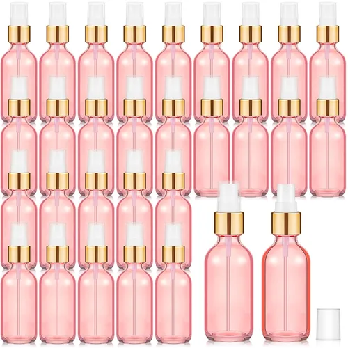Vista 32 de Roshtia 30 botellas vacías decorativas transparentes de 0.33 onzas fluidas de color madera de haya con atomizador de perfume recargable, con bomba