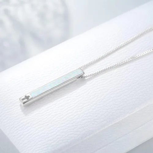 Vista 5 de WINNICACA Collares de barra para mujer, collar de ópalo de plata esterlina para mujer, collar de barra vertical, collar de fe esperanza, amor