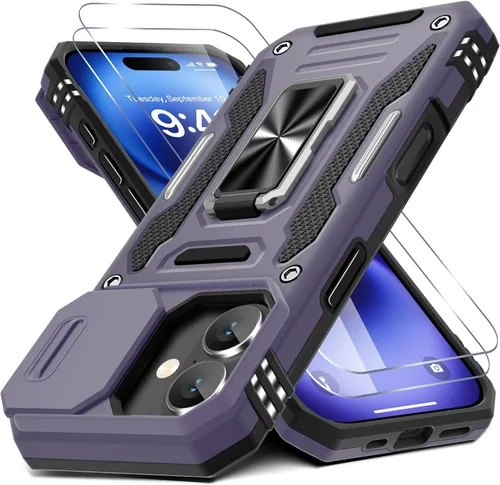 Vista 64 de DEERLAMN Funda para iPhone Air de 6.5 pulgadas con cubierta deslizante para cámara + protector de pantalla (2 paquetes), soporte de anillo giratorio