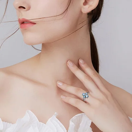 Vista 2 de BETHZA Cross Moonstone Ring Sterling Silver Natural Moonstone Flower Ring Navajo Tribes Style Ring for Women