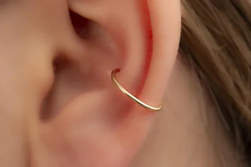 Vista 27 de Aretes de aro de oro de plata – Aretes de aro para mujer, dos piezas de aros de plata fina rellenos de oro, aro de hélice, anillo de tragus, aro