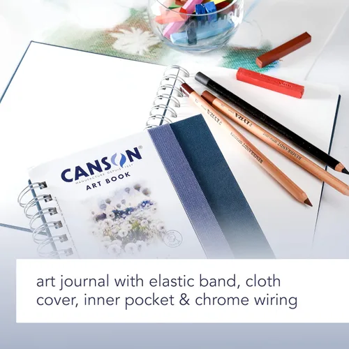 Vista 3 de Canson Mi-Teintes - Libro de arte blanco, 5.8 x 8.3 pulgadas, 80 hojas, tapa dura de tela azul, alambre lateral, cuaderno de artista profesional