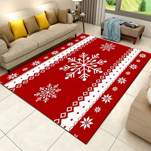 Vista 10 de Alfombra de área de decoración de habitación de Feliz Navidad, 2 x 3 pies, alfombra de árbol de Navidad con copos de nieve para dormitorio, alfombra
