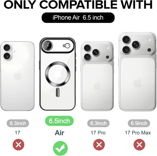 Vista 7 de Hython Funda magnética transparente para iPhone Air con protector de lente de cámara [compatible con MagSafe] con borde chapado de lujo, funda