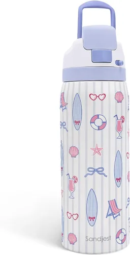 Vista 40 de Botella de agua de acero inoxidable con bandera estadounidense, aislada al vacío, tapa de botón, 32 onzas, regalos para patriota 4 de julio