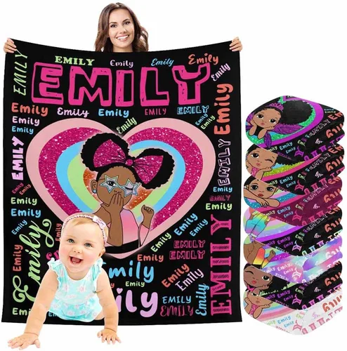 Vista 26 de InterestPrint Manta de bebé personalizada con nombre, lindo muñeco de nieve negro, manta personalizada con nombre para niños, niñas, niños, manta
