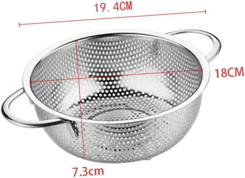 Vista 7 de KICHOUSE Cuenco de lavado de arroz, colador de acero inoxidable, doble asa, colador de verduras, coladores para cocina, fideos, cesta de colador