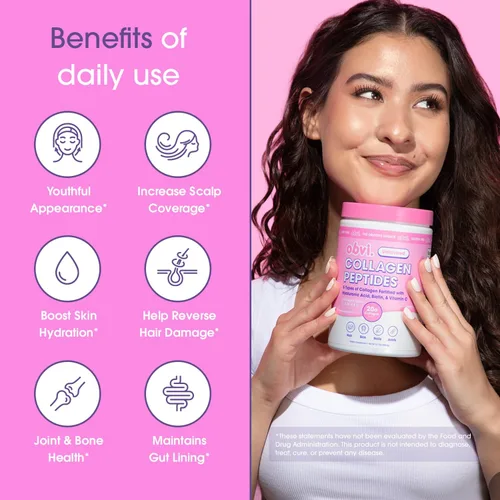 Vista 3 de Obvi Péptidos de colágeno múltiple, ácido hialurónico y vitamina C en polvo, colágeno bovino hidrolizado para cabello, piel, uñas y articulaciones