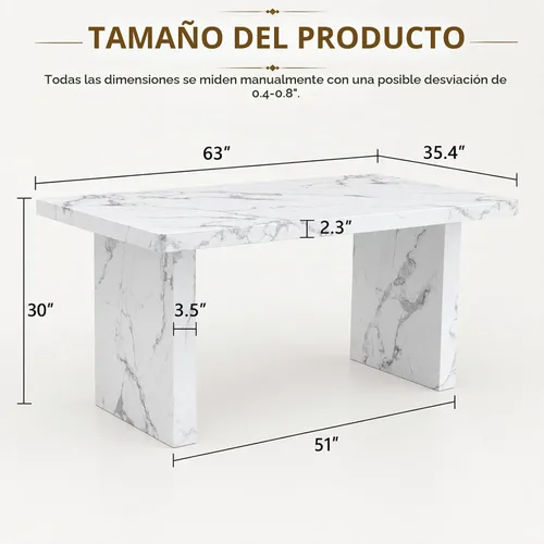 Vista 2 de Ebullient 63" Marble Dining Table, Modern White Dining Room Table