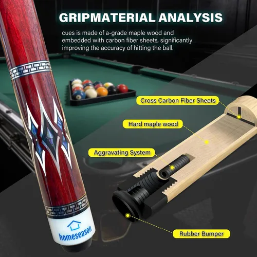 Vista 3 de HomeSeason Pool Cue Stick 58inch 18oz-21oz 12.5mm Tip Professional Billiard Canadian Maple Wood 2-Piece Combination Cues Sticks