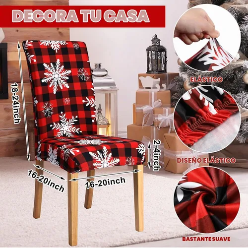 Vista 2 de Preboun 6 piezas de fundas para sillas de Navidad, protectores elásticos estampados para respaldo de silla, fundas para sillas de comedor, fundas