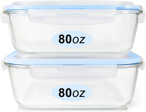 Vista 7 de Juego de recipientes de vidrio para almacenamiento de alimentos, recipientes de gran tamaño con tapas, tapas de bloqueo sin BPA, recipientes