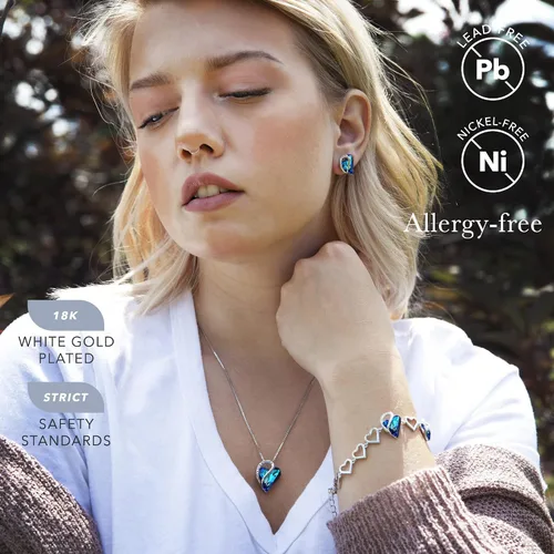 Vista 4 de Leafael Infinity Love - Juego de joyas con forma de corazón Collar con colgante, pulsera de eslabones y aretes con piedra de nacimiento azul