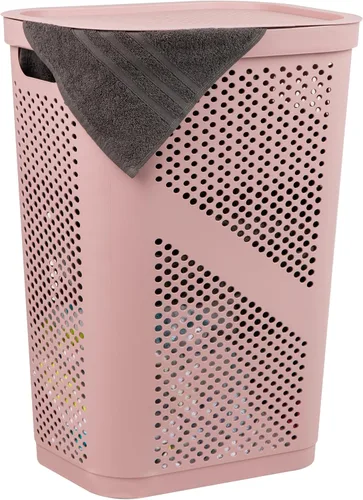 Vista 16 de Mind Reader Cesto delgado para ropa sucia con tapa, 60 L, diseño cónico para baños, armarios, plástico, juego de 2, color negro
