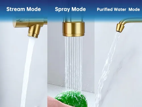 Vista 4 de Delle Rosa Grifo de cocina, grifo de agua potable de 3 vías, grifos purificadores de agua 3 en 1, arco alto y asas duales, grifos de fregadero