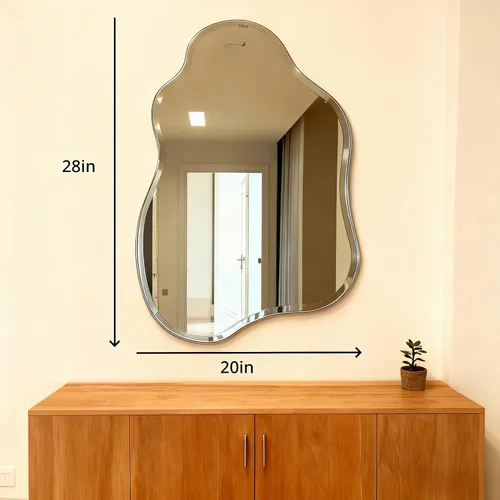 Vista 7 de Espejo de pared sin marco en forma de nube, 20 x 28 pulgadas, espejo de tocador con borde biselado
