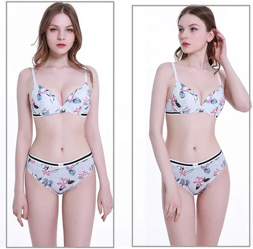 Vista 2 de Swbreety Conjunto de sujetador y bragas para mujer Push Up Floral Impreso conjunto de lencería con aros