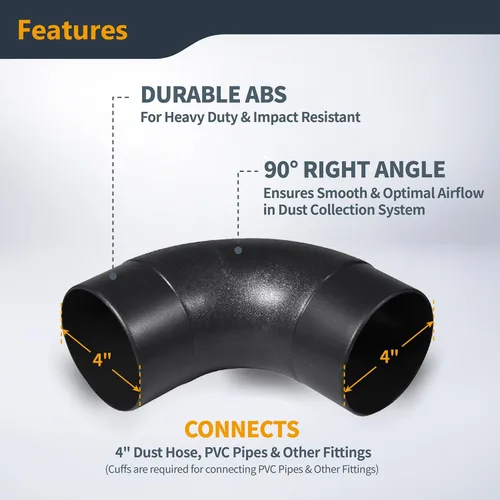 Vista 3 de POWERTEC 70105-P2 4 Pulg. Conector de Codo de 90 Grados - Conector de Ángulo Recto de Colector de Polvo de Plástico ABS 3-Negro