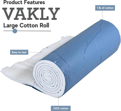 Vista 2 de Vakly Rollo de 100 % algodón, 1 libra, algodón blanco no estéril, suave y absorbente, de 12 x 56 pulgadas para cuidado de heridas, fundición