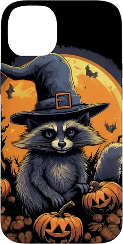 Vista 15 de iPhone 16 Raccoon Witch Hat Pumpkins Halloween Costume Case