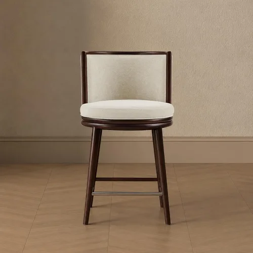 Vista 2 de Manhattan Comfort Taburete tapizado de madera moderno Evalyn Crema