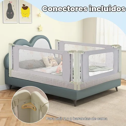 Vista 5 de BABY JOY Riel de cama para niños pequeños, rieles laterales de seguridad extra largos de elevación vertical de 59 pulgadas con doble bloqueo Gris