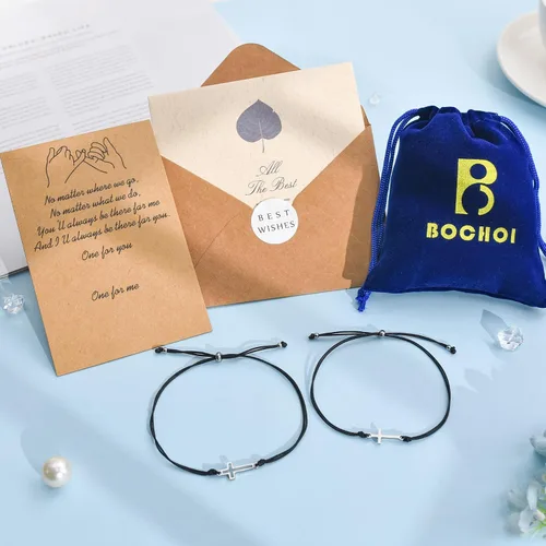 Vista 5 de BOCHOI Pinky Promise - Pulseras a juego para parejas, mejor amiga, mejor amiga, amistad, madre, hija, niña, él, novia, novio
