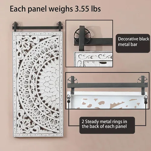 Vista 4 de LuxenHome - Arte de pared de madera tallada, esculturas de pared de madera de 33 pulgadas, paneles 3D con patrón floral, decoración de pared