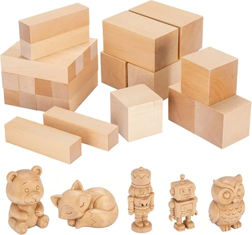 Vista 9 de Bloques de tallado de tilo – Paquete de 2 bloques de madera de lubina de 4 x 4 x 2 pulgadas, kit de tallado de madera para principiantes, espacios
