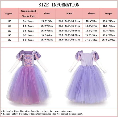 Vista 7 de MYRISAM Disfraz de princesa Rapunzel de Sofía para niñas, disfraz de Halloween, fiesta de disfraces, cosplay, vestido de cumpleaños de cuento