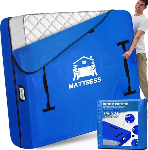 Vista 12 de Bolsas para Colchones para Mudanza, BETU Protector de Colchón Impermeable Funda de Colchón Tamaño Full Bolsas de Almacenamiento con 8 Asas Azul