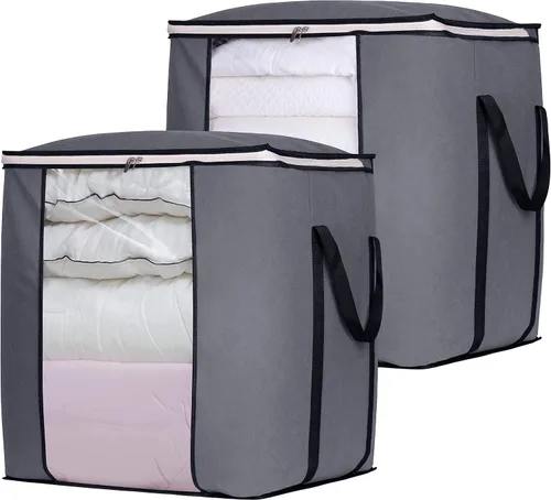 Vista 9 de SLEEPING LAMB Bolsas de almacenamiento de mantas extra grandes de 120 L, contenedores de almacenamiento de ropa transpirables para edredón King